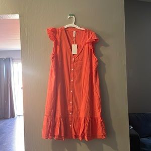 Coral Flutter sleeve dress
